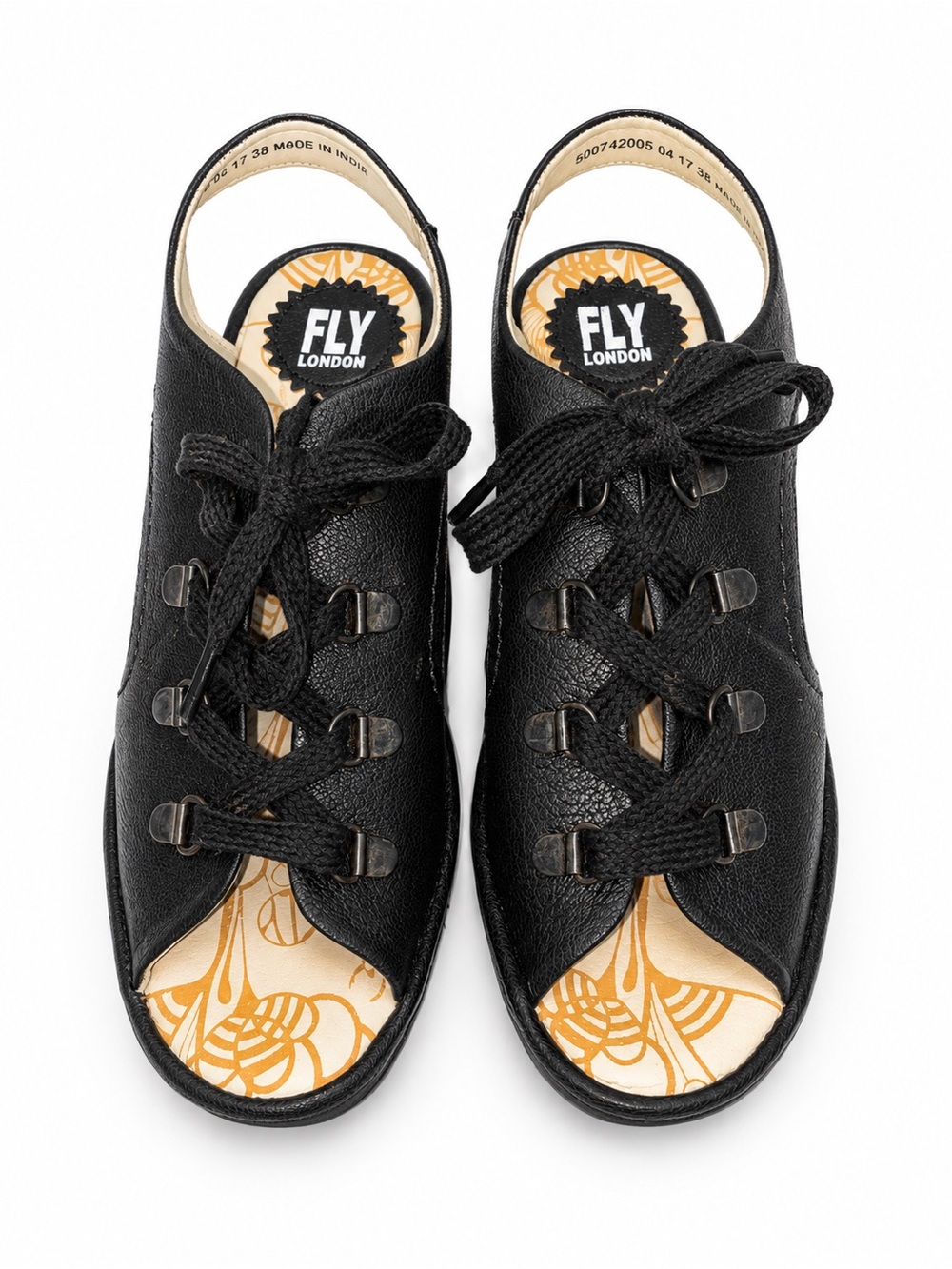 Fly London Mousse Black Lace-Up Wedge Sandals Women’s EU 38 US 7.5-8 Leather - Picture 3 of 9